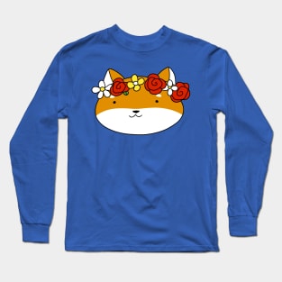 Flower Crown Shiba Face Long Sleeve T-Shirt